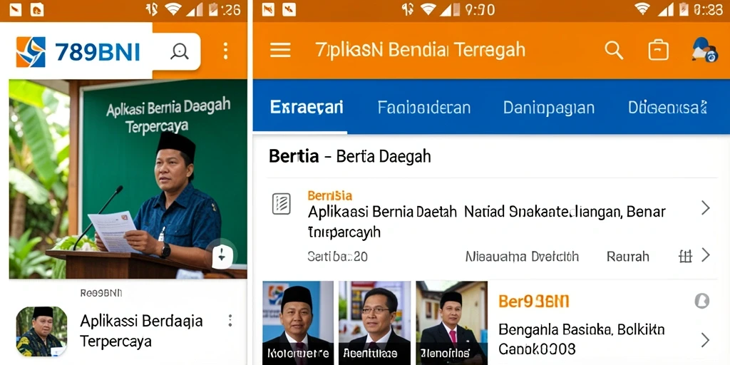 Tampilan antarmuka aplikasi Berita Daerah 789BNI yang informatif.