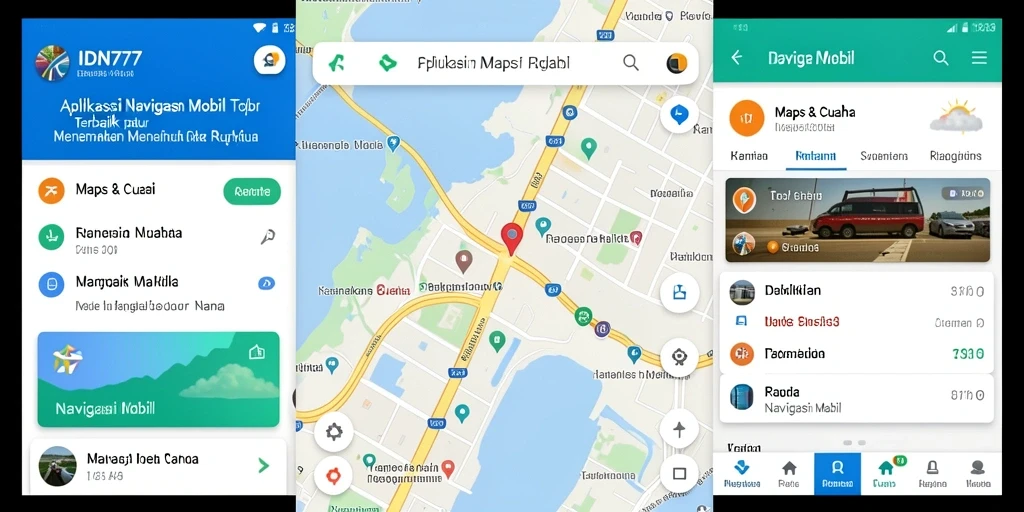 Antarmuka aplikasi IDN777 untuk navigasi mobil yang intuitif dan mudah digunakan.