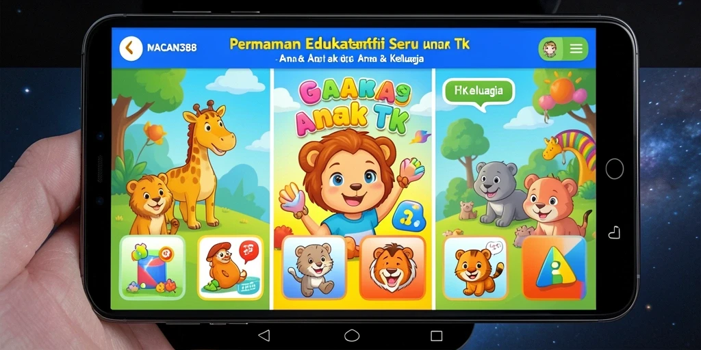 Antarmuka menarik dan interaktif dari aplikasi MACAN388 untuk anak-anak.
